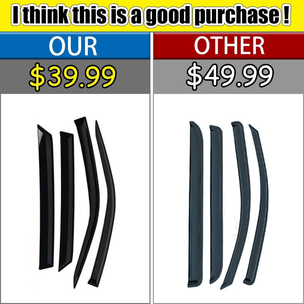 Rain Guards for Honda Accord 2013-2017 4-Door Sedan, Black Modern Outside Mount Tape-on Side Window Deflectors for Cars, 4 pcs