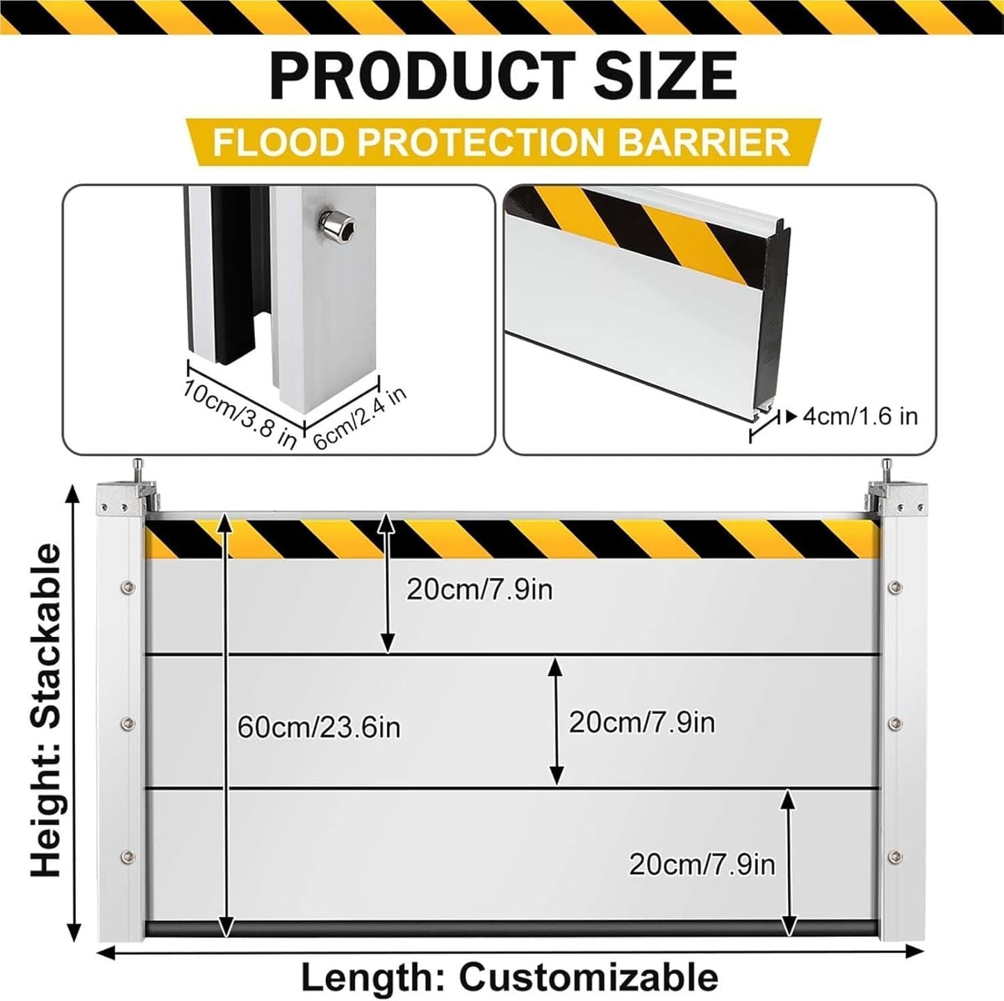 Reusable Heavy Duty Aluminum Flood Barriers for Home Exterior, Flood Protection Barriers Water Barrier Door Quick Detachable Garage Doors Detachable Mobile Rain Water Baffle ( H 55.1 inch L 2.5FT)