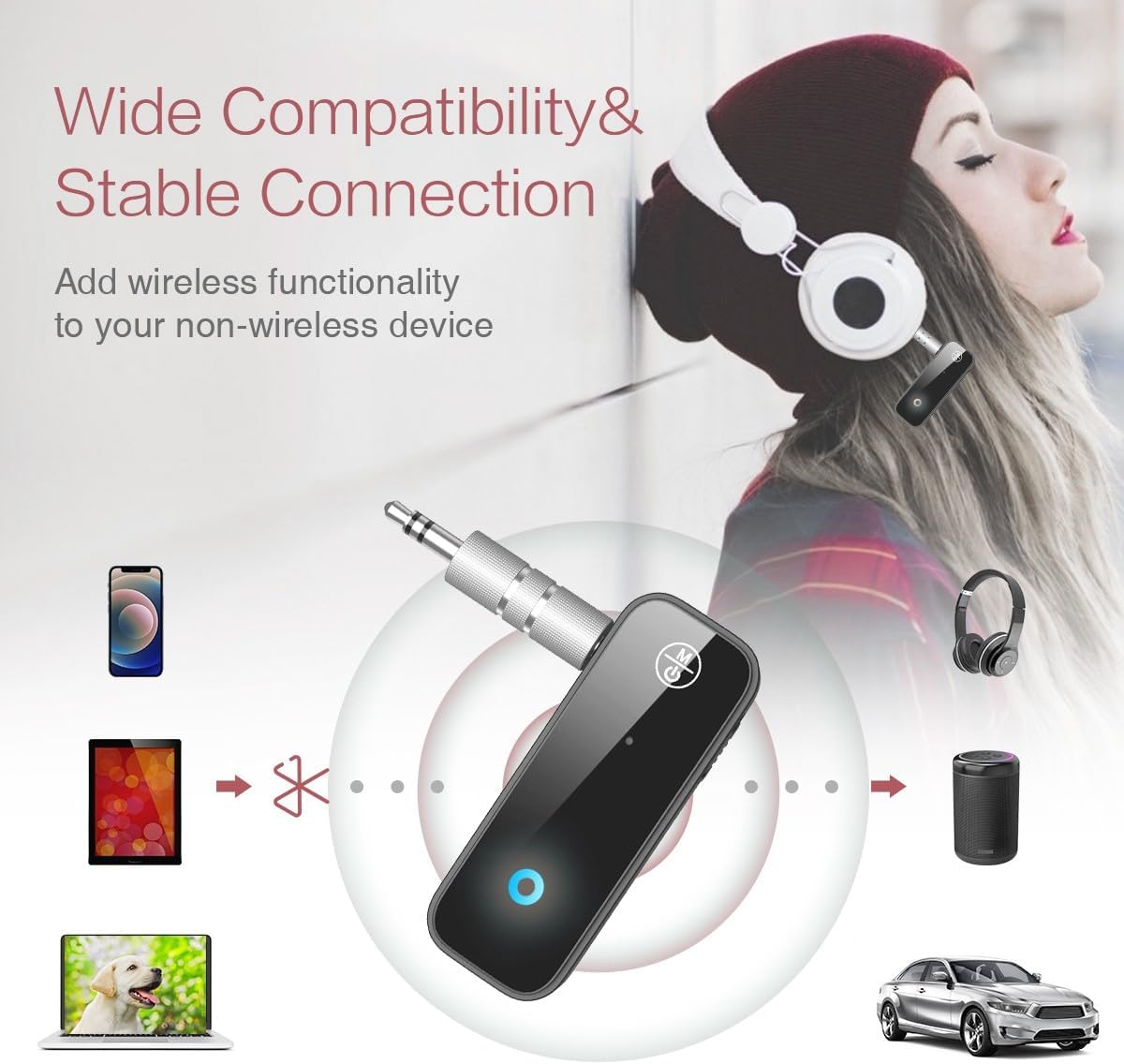 LOFICOPER Bluetooth Transmitter Receiver, Aux Bluetooth 5.0 Adapter for Car, 2 in 1 Wireless 3.5mm Audio Adapter for TV, Speakers, Stereo Systems, Headphones