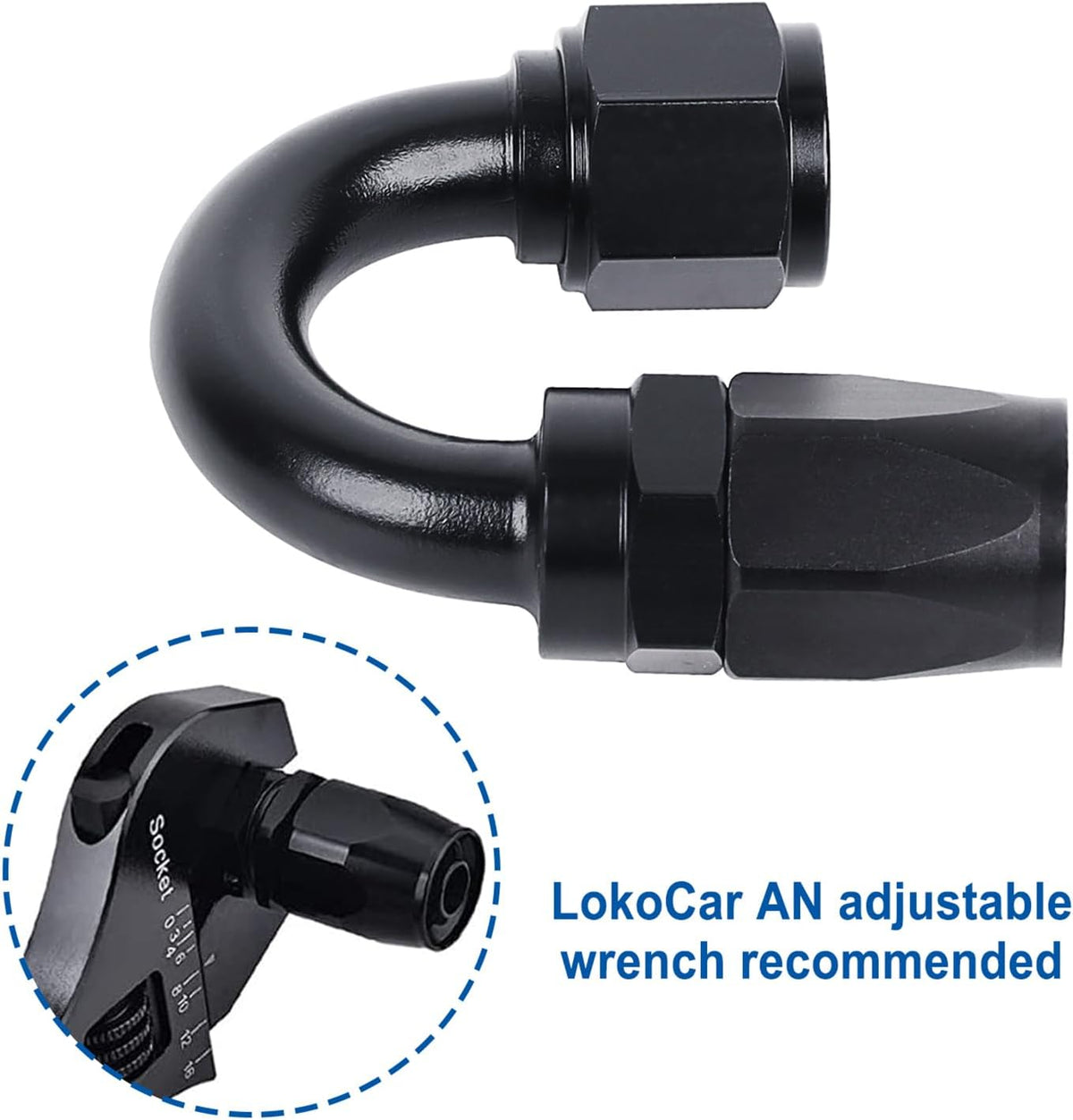 LokoCar 8AN Hose End Fitting 180 Degree Swivel For CPE Braided Hose Black 2Pcs