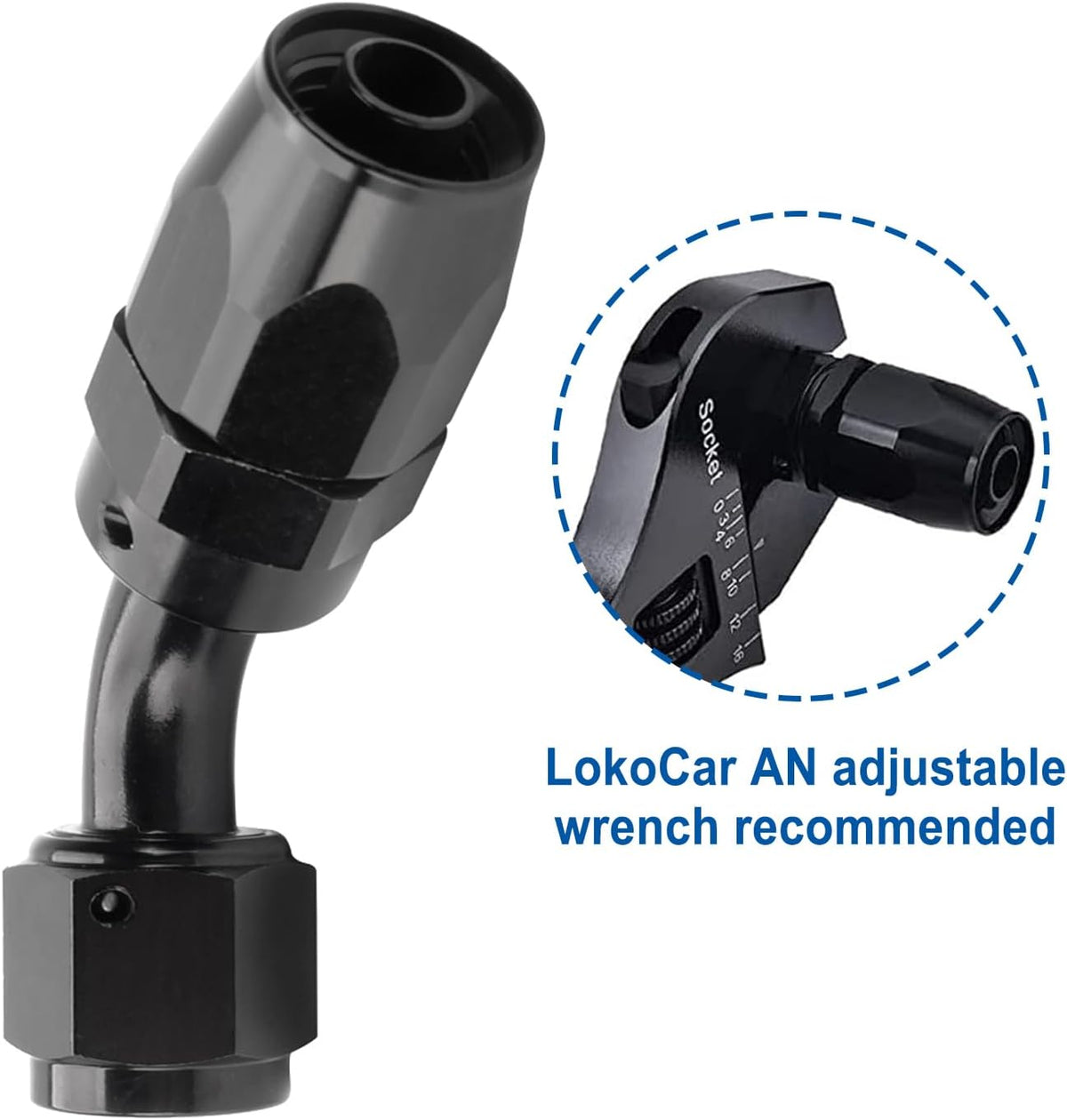 LokoCar 12AN Hose End Fitting 45 Degree Swivel For CPE Braided Hose Black 2Pcs