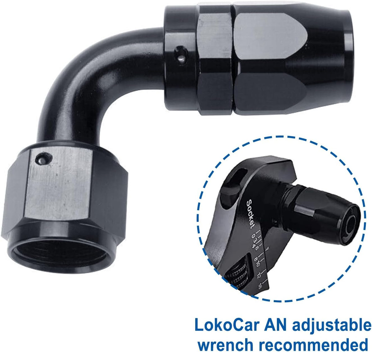LokoCar 8AN Hose End Fitting 90 Degree Swivel For CPE Braided Hose Black 2Pcs