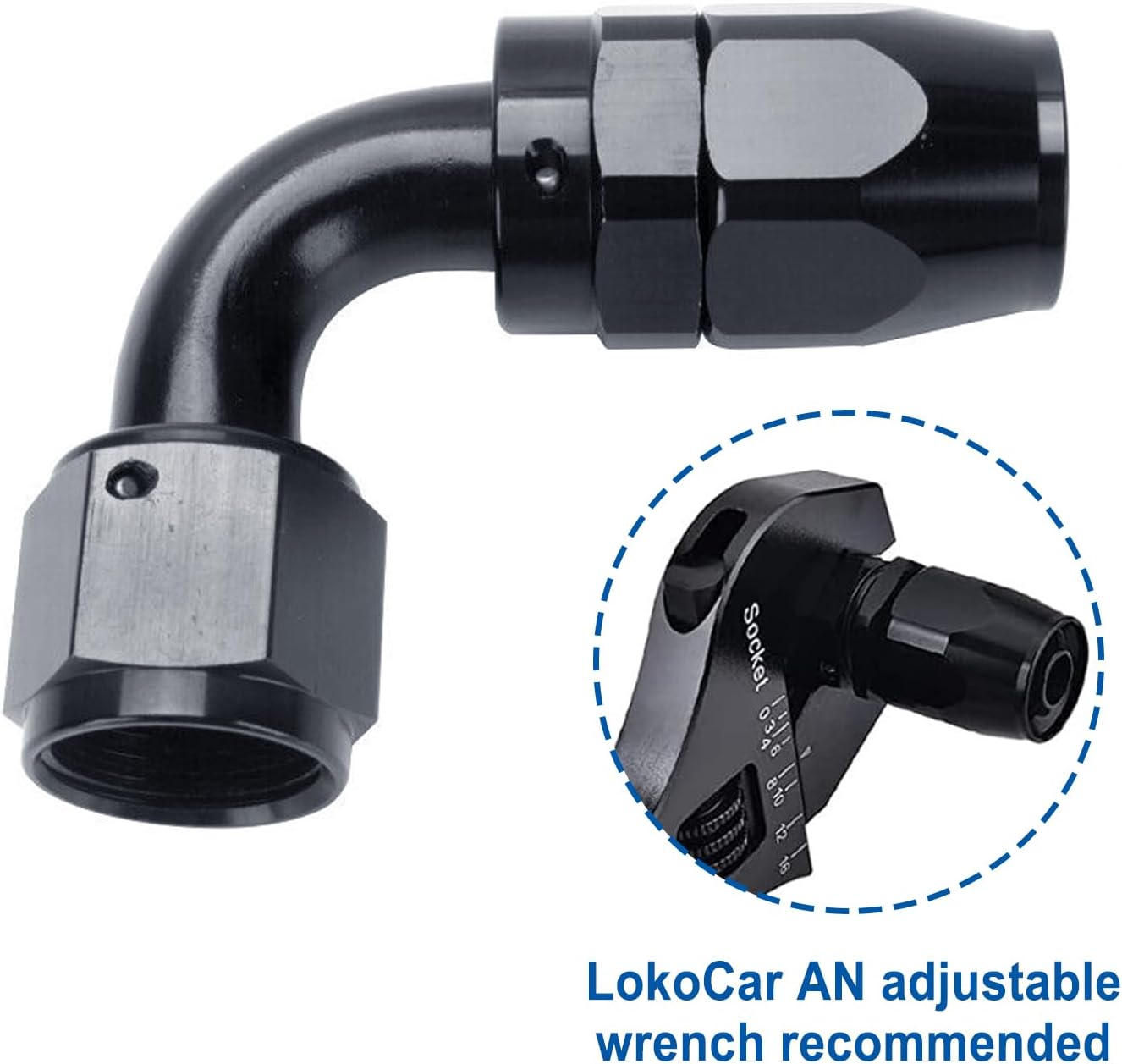 LokoCar 12AN Hose End Fitting 90 Degree Swivel For CPE Braided Hose Black 2Pcs