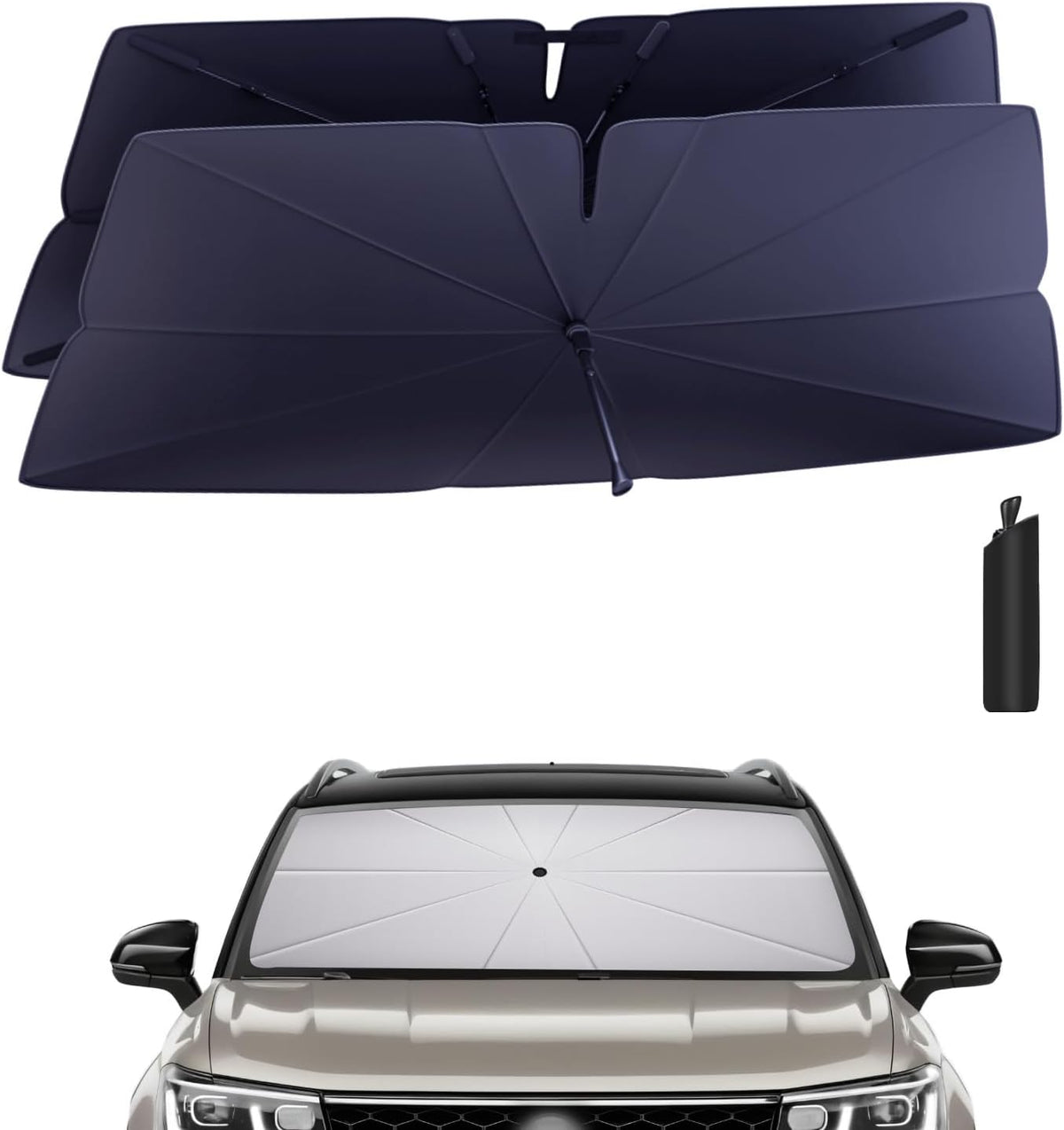 Windshield Sun Shade Umbrella for 2022-2025 Volkswagen VW Taos Accessories: Custom Fit 240T Silver, Double Thickened Foldable Sunshade Window Sun Visor, Ultimate 99% UV Blocking for S/SE/SEL/Trendline