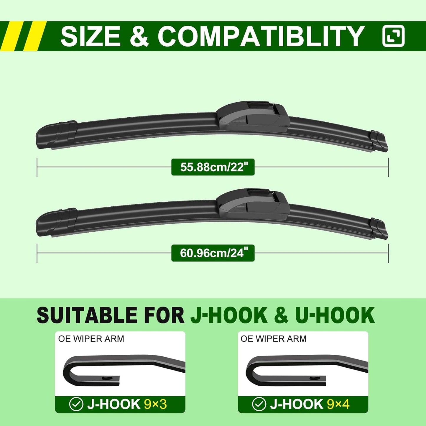 QUALITY 24in + 22in Premium All-Season Windshield Wiper Blades for Original Equipment Replacement(Set of 2)
