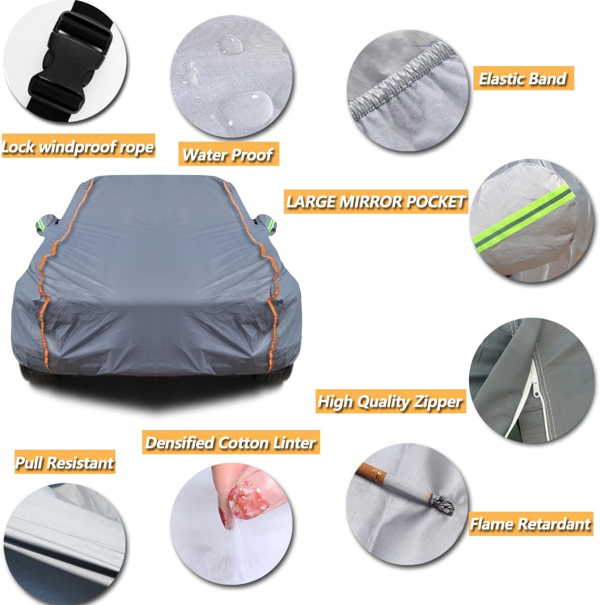 TUCAREST 6-Layers PEVA Premium Full Car Cover Fit for Sedan hatchback Pickup SUVs MPV Rain and snow protection, sun protection, UV protection, and protection of car paint surfaces-Silver Grey -Up 191"