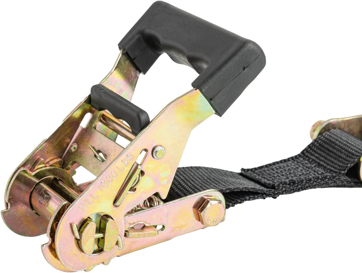 Ratchet Strap, 7’ x 1.5" Shock Absorbing Heavy Duty Tie Downs for Cargo, 1,000 LB WLL / 3,000 LB Break Strength, 2-Pack