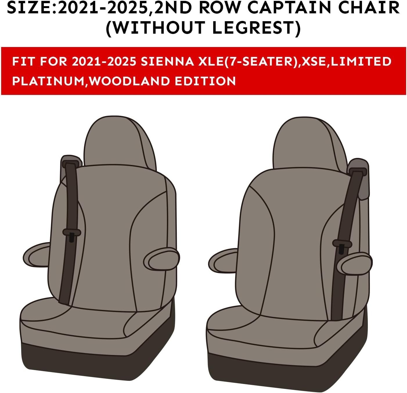 EKR Sienna Seat Covers for 2021-2025 Toyota Sienna XLE,XSE,Limited,Platinum,7 Seats,2nd Row Captain Chairs W/NO Legrest,Waterproof Seat Covers Full Set for Cars,Car Seat Protectors-Neoprene(Black)