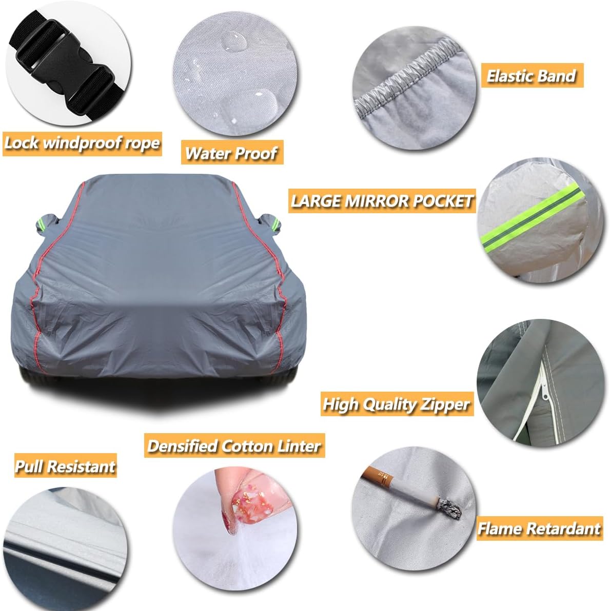AUQDD 6-Layers PEVA New Material Truck Full Padded Car Cover Waterproof All Weather Weatherproof UV Sun Protection Snow Dust Storm Resistant Outdoor Exterior Custom Form-Fit Straps 230"-260" Grey