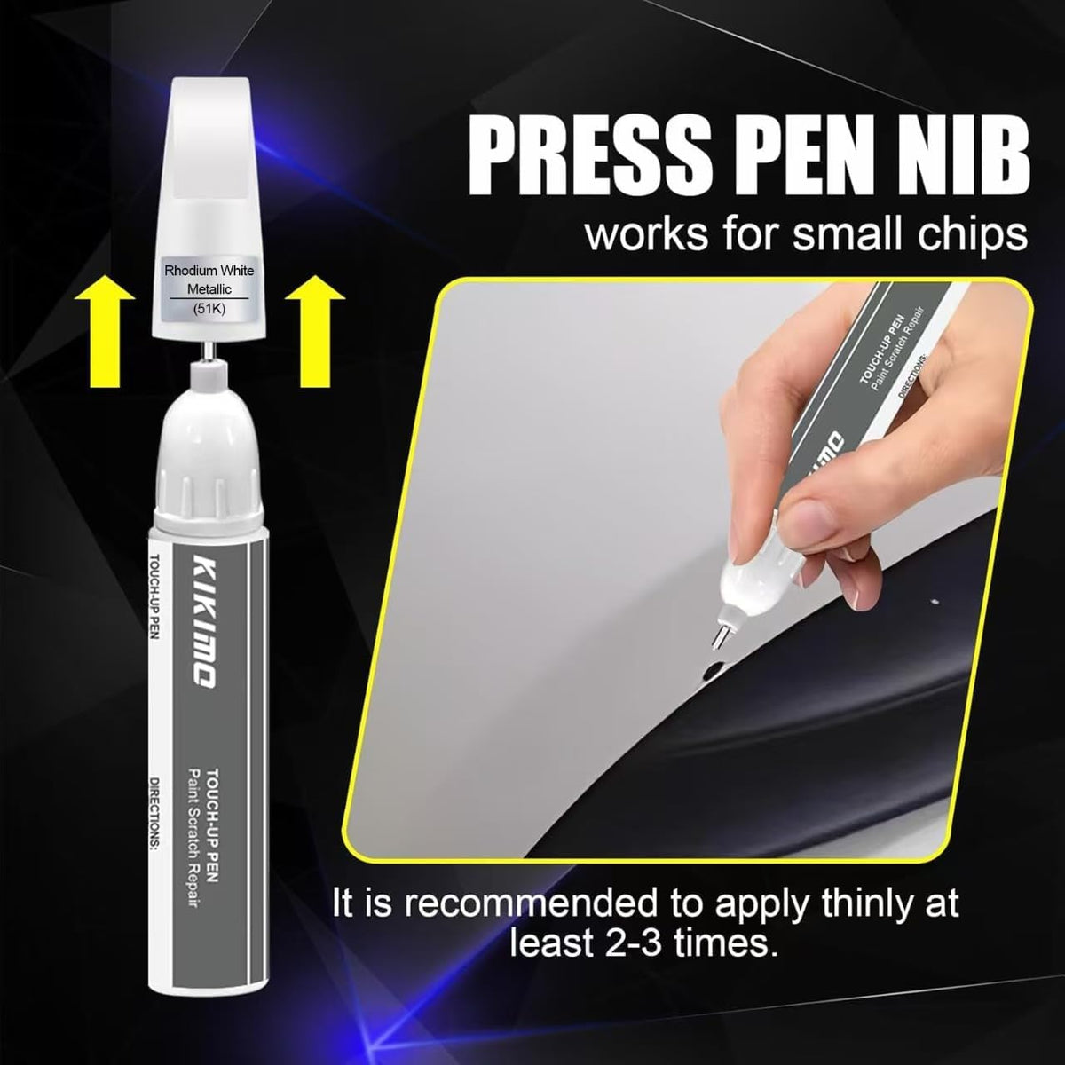 KIKIMO for Mazda Touch Up Paint(Rhodium White Metallic(51K)), Car Paint Repair Kit for Mazda, 2 In 1 Scratches Repair with Pen Tip and Brush, Color-Matched for Quick & Easy Fix