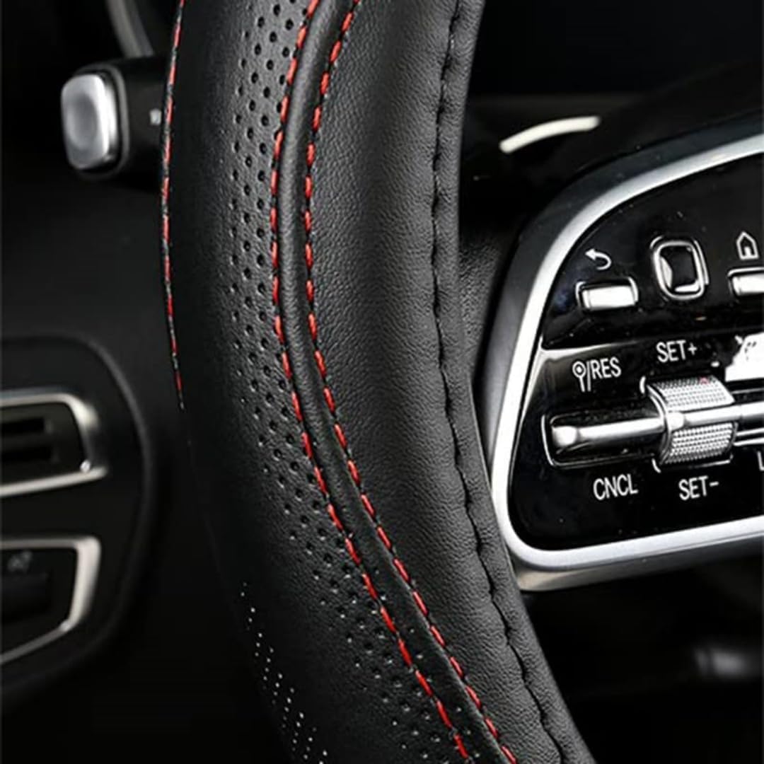 Cowhide Steering Wheel Cover Heat Resistant Anti-Slip Car Wheel Wrap Compatible with Most Makes and Models of Cars and Trucks with 14.5 to 15 Inch Steering Wheel