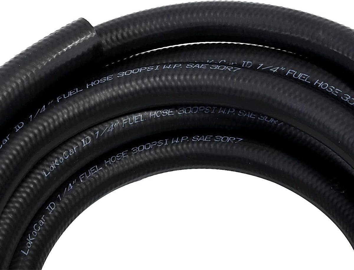 LokoCar Rubber Fuel Hose Line Push Lock 1/4" ID SAE 30R7 NBR 25ft 300PSI Black