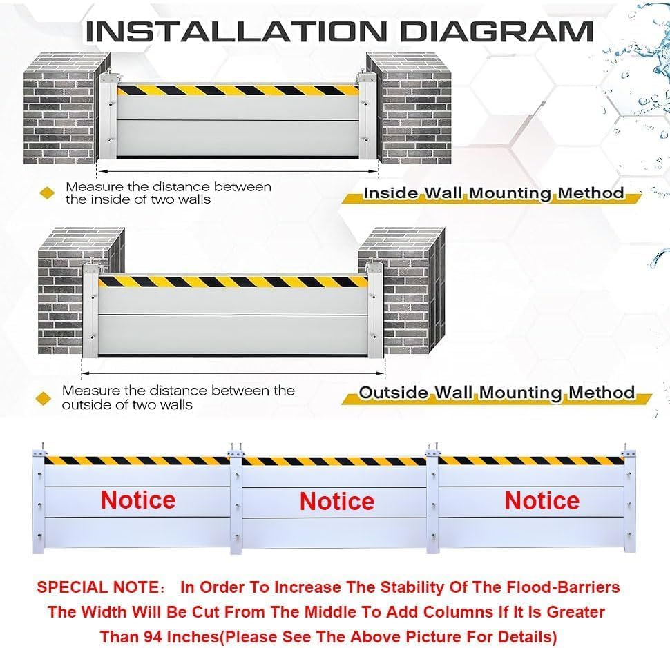 Reusable Heavy Duty Aluminum Flood Barriers for Home Exterior, Flood Protection Barriers Water Barrier Door Quick Detachable Garage Doors Detachable Mobile Rain Water Baffle ( H 15.7 inch L 7.5FT)