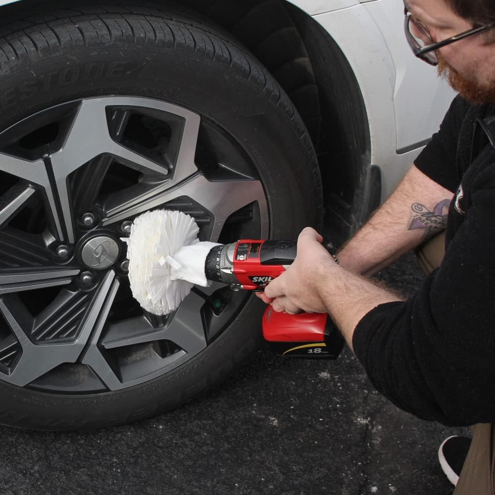 Flitz Buff Ball w/ 1.76oz Metal Polish Paste - 5in Drill Buffer Polisher Attachment for Any 3/8in Drill - Self-Cooling, Washable Polishing Ball to Buff, Shine, & Protect All Metals, Plastics (1 Pack)