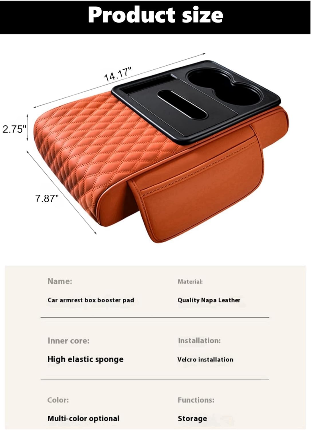 Center Console Cover Organizer, 5-In-1 Arm Rest Cover for Car with Cup Holder & Storage Pocket & Tissue Holder, Armrest Cover Cushion Pad, Water Ripples, Red