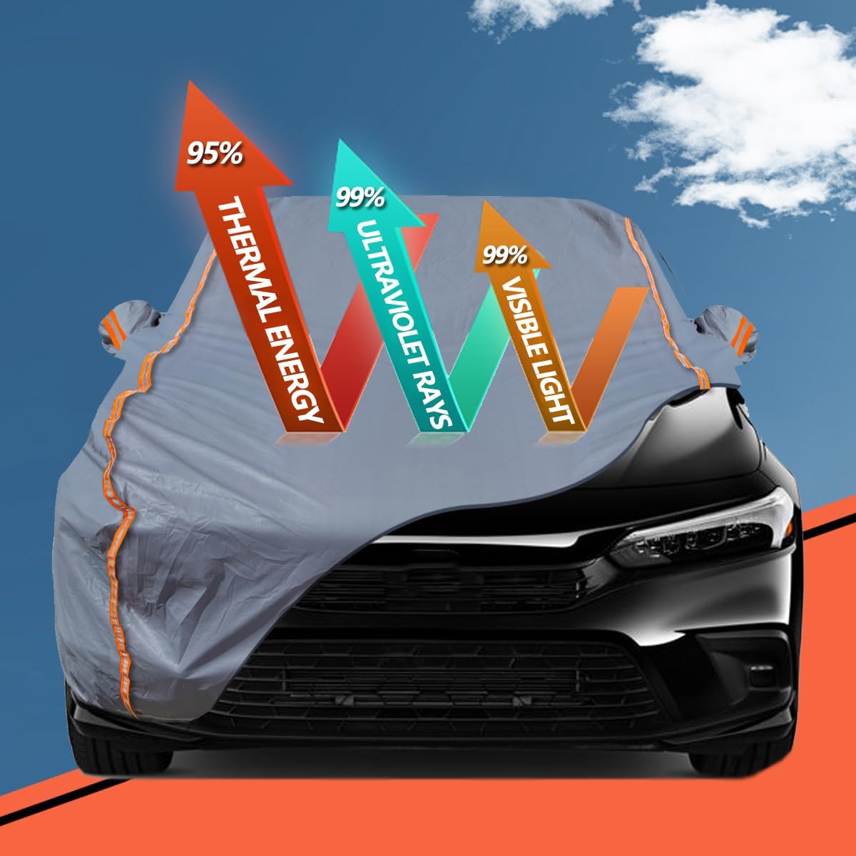 TUCAREST 6-Layers PEVA Premium Full Car Cover Fit for SUVs MPV Pickup Sedan hatchback Rain and snow protection, sun protection, UV protection, and protection of car paint surfaces-Silver Grey -Up 178"