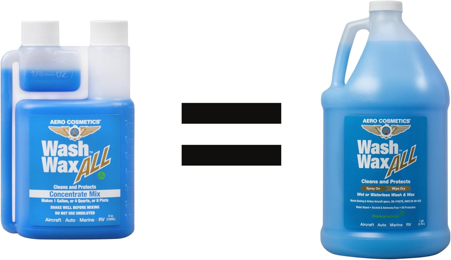 Wet or Waterless Car Wash Wax 8oz Concentrate [Makes 1 Gallon of Wash Wax ALL] Aircraft Quality for Car, RV, Boat, Motorcycle Use Anywhere, Anytime, Home, Apartments, School, Garage, Parking Lots