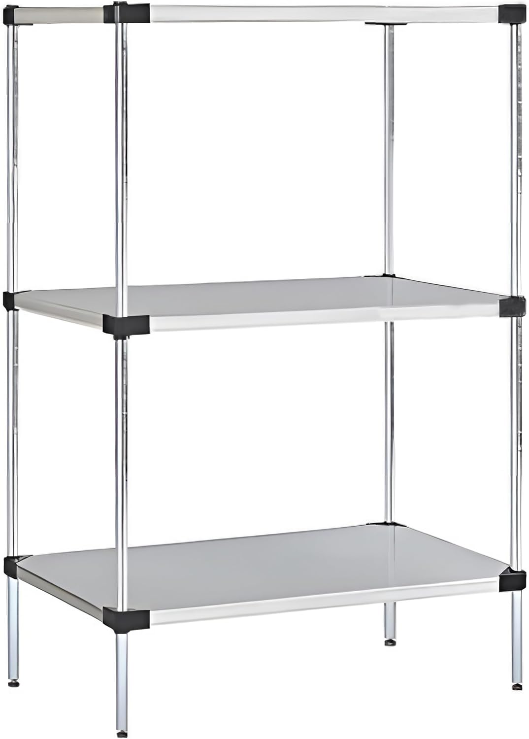 Omega Solid Stainless Steel Shelves, 24" Deep x 30" Wide x 34" High 3 Tier Heavy Duty Solid Shelving Unit for Kitchen Garage Office Restaurant Warehouse 800-lb Per Shelf Weight Capacity
