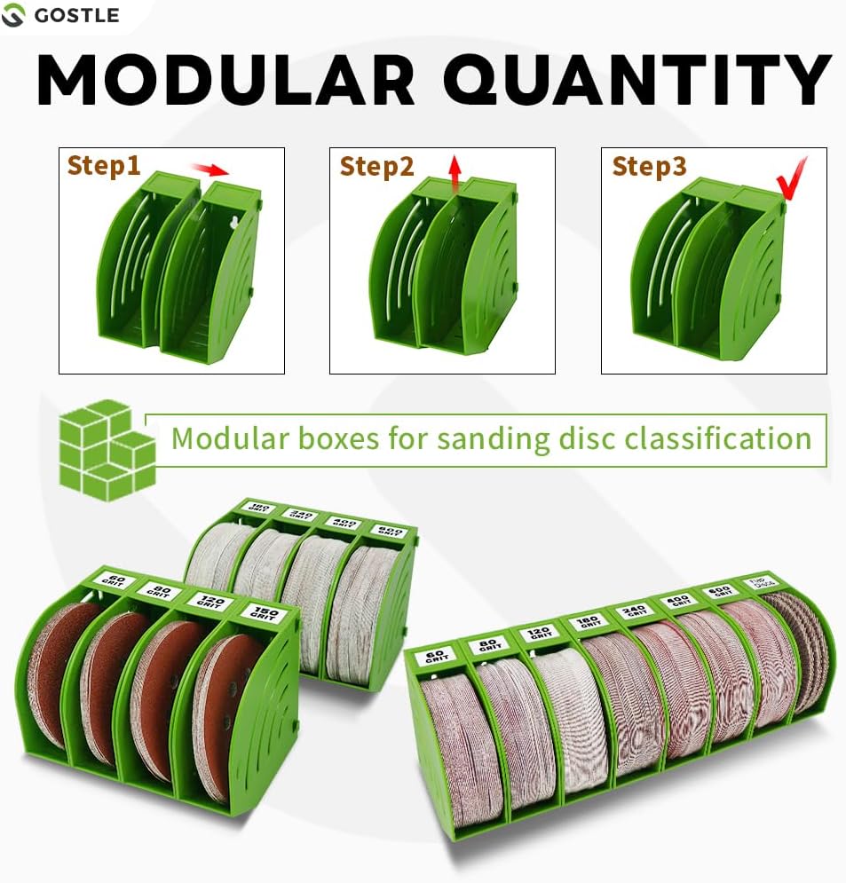 5 Inch Professional Sanding Discs Storage Bins - 6 Bins Set for Efficient Organization, Offset Snap-On Connection, Grit Classification, Space-Saving Design and Versatile Application, Green