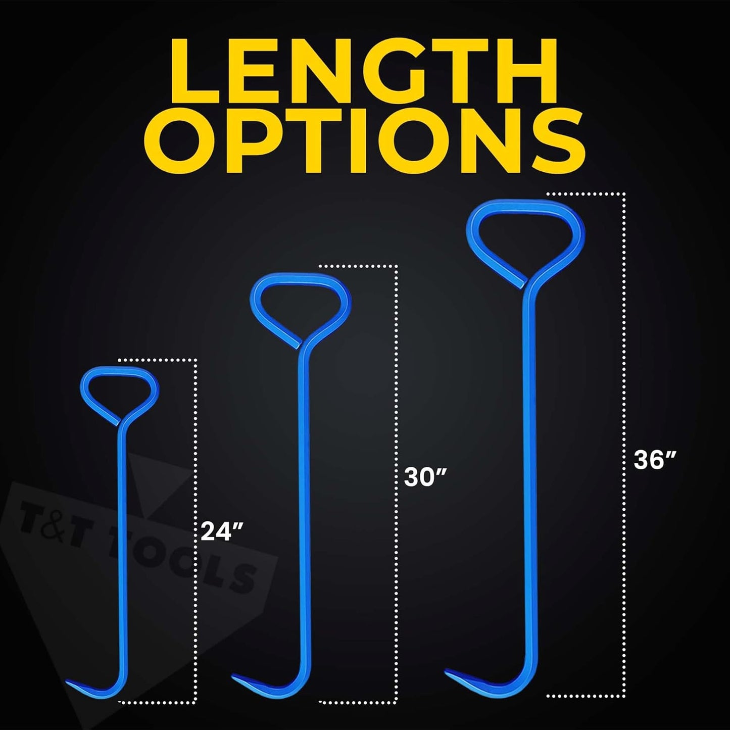 T&T Tools 24-Inch Manhole Hook Tool, 2 Pack, 5/8" Hex Alloy Steel Single Hook for Heavy Duty Lifting Covers, Septic Tank Risers, Storm Drains, Pallet Pulling, Ergonomic Handle with Bright Blue Finish