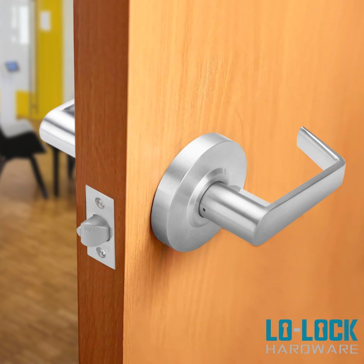 Commercial Lever Door Lock - Heavy-Duty Locking Door Handle, ADA Door Handles, Cylindrical Lever Lock, Non-Handed Grade 2 Industrial Door Handle, 26D Satin Chrome, Passage/Closet