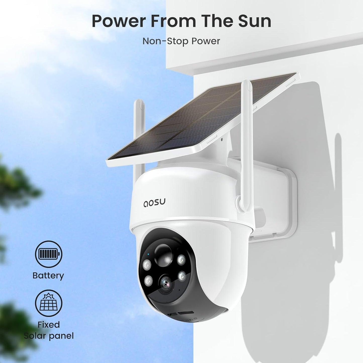AOSU Security Cameras Outdoor Wireless, 2 Cam-Kit, No Subscription, Solar-Powered, Home Security Cameras System with 360° Pan & Tilt, Auto Tracking, 2K Color Night Vision, Easy Setup, 5G & 2.4G WiFi