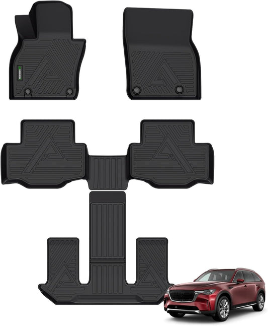 ANBINGO® Floor Mats for 2024 2025 CX-90 & CX90 PHEV (Plug in Hybrid) 6&7 Seater 2nd Row Captain Seat or Bucket Seat All Weather Waterproof Mazda Car Mat Guard Liners