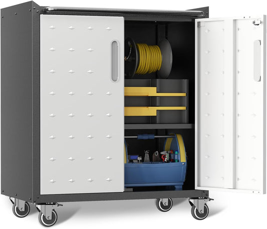 Metal Garage Storage Cabinet with Wheels,Locking Rolling Tool Cabinet with Drawers and Shelves for Home, Office, Garage & Workshop