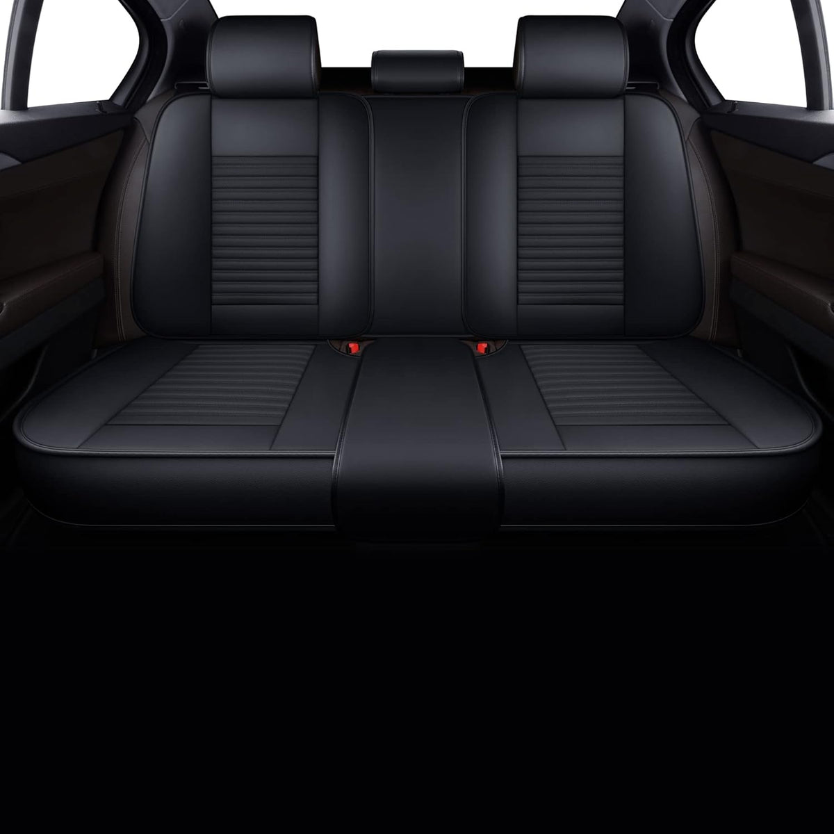LINGVIDO Car Seat Covers, Breathable and Waterproof Faux Leather Automotive Seat Covers for Cars SUV Truck Sedan,Universal Anti-Slip Seat Cover with Backrest (Rear Seat, Black-Blueline)
