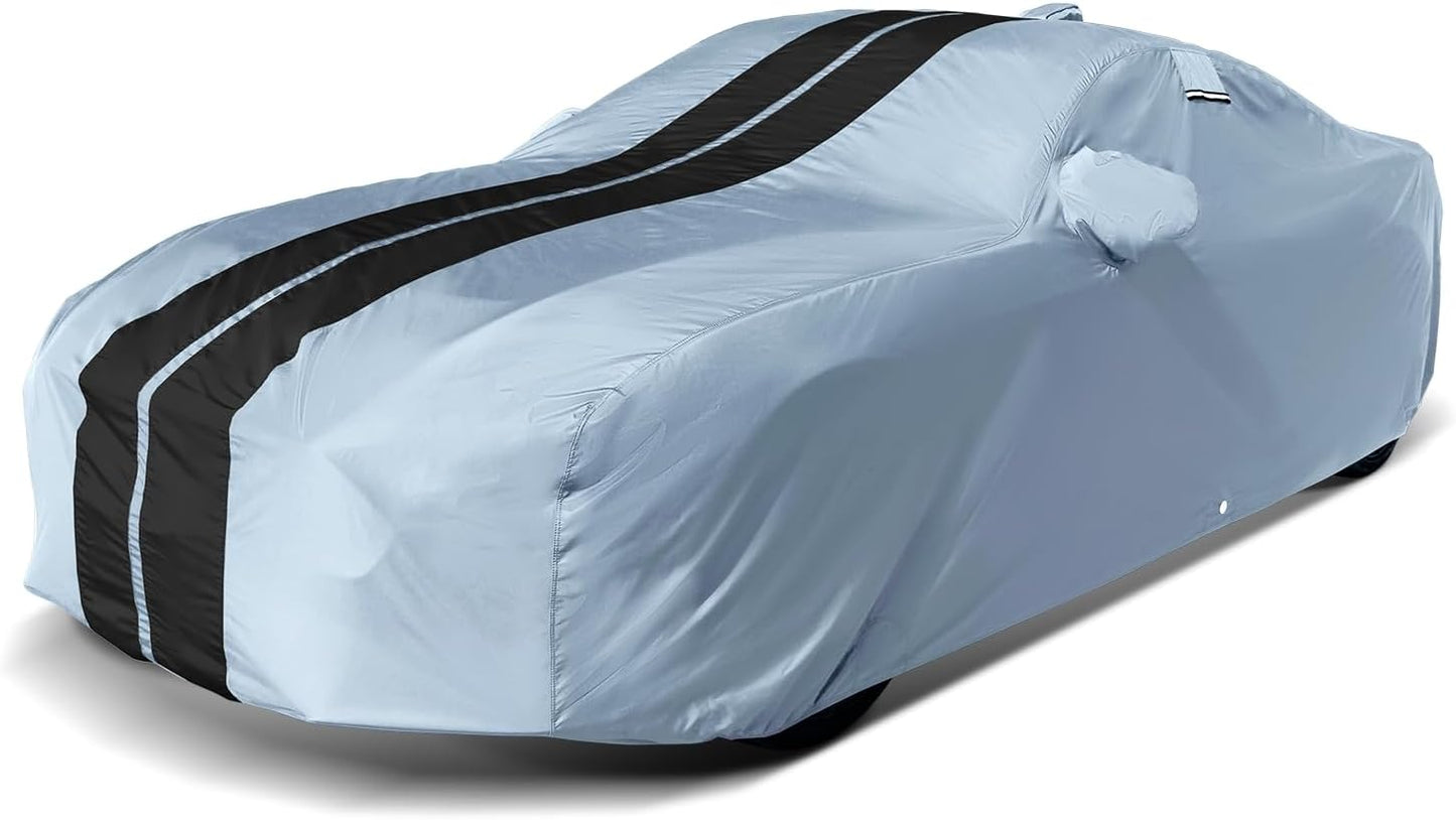 iCarCover Custom Car Cover for Pontiac G5 (2007-2010) Waterproof All-Weather Rain Snow UV Sun Protector Full Exterior Indoor Outdoor Car Cover (Stripe - Gray/Black)
