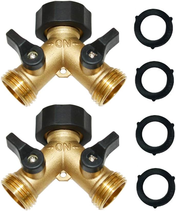 HQMPC 2-Way Garden Hose Splitter - 3/4" Female & 2 Male, 2 Pcs