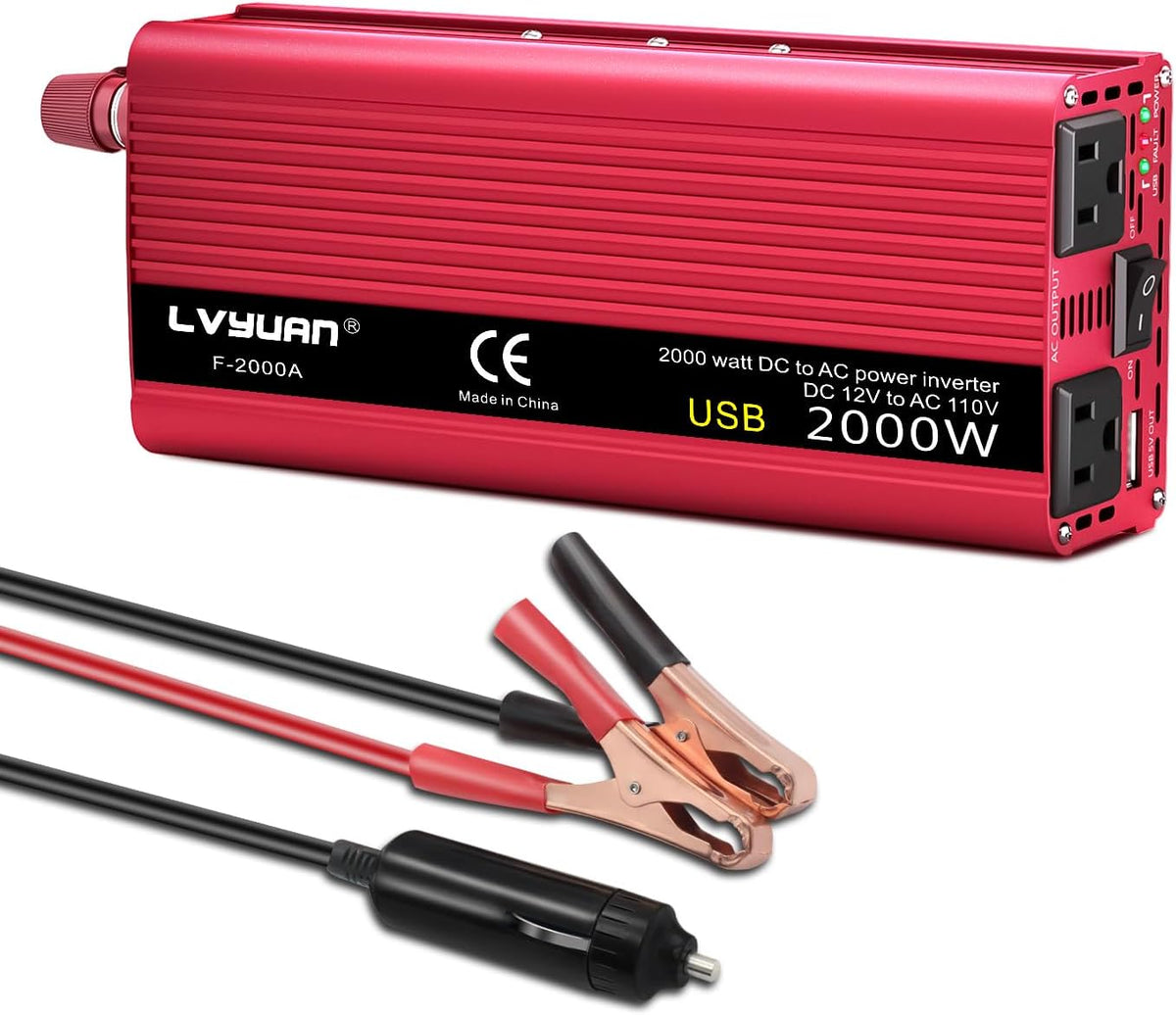 1000W Power Inverter 12V DC to 110V AC Car Plug Adapter Outlet Converter with Dual AC Outlet 3.4A USB 12 Volt Invertor Car Cigarette Lighter Inverter for Laptop Computer RV Truck