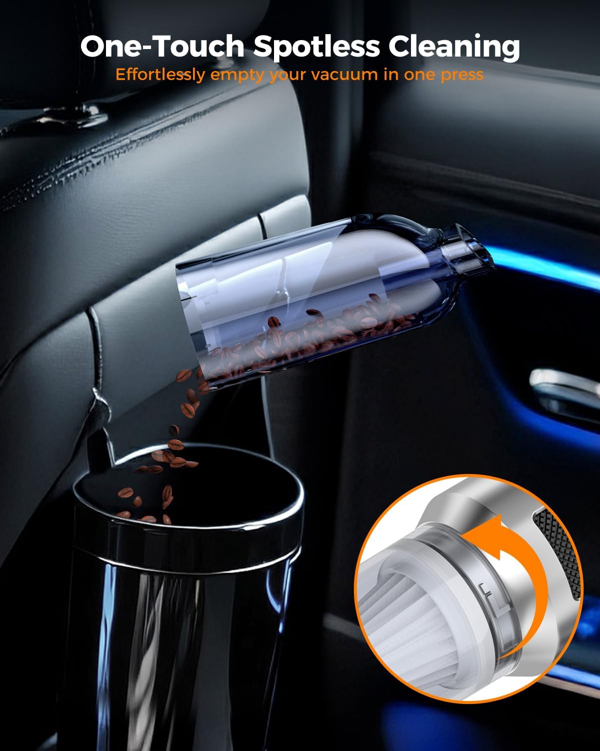 Car Vacuum,3 Suction Modes,Portable Mini Cordless Cleaner with 24000pa Suction Power,Type-C Charge,Handheld Vacuum for Home,Car, Office Desk, Keyboards(Bright Silver)