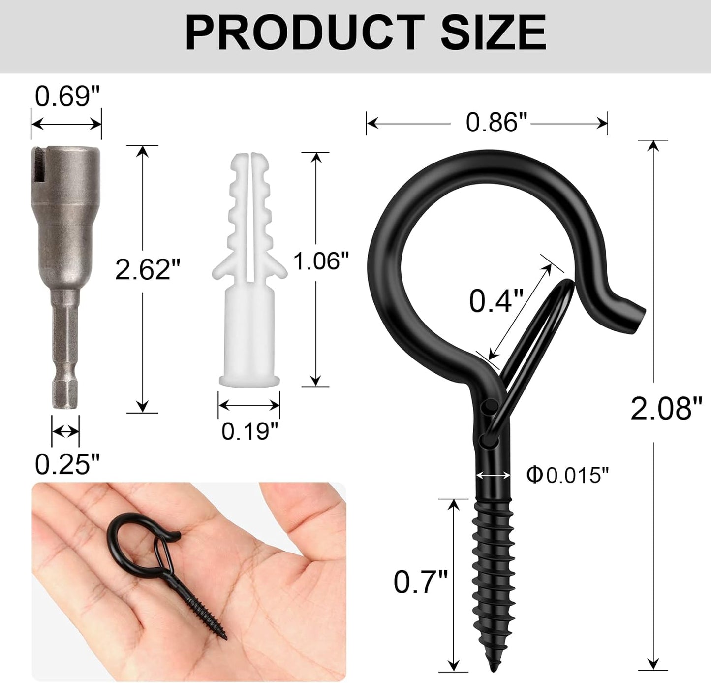 36 PCS Q-Hanger Hooks with Safety Buckle, Windproof Screw Hooks for Outdoor String Lights Hanging Christmas Lights, Plants, with 1 Wing Nut Driver