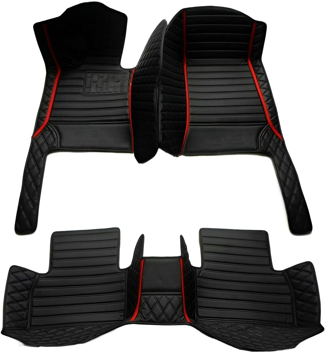 Add Personal Touch to Your Vehicle with IMEISH Customizable Logo Text Car Mats for 99% of vehiclesPads Protection Non-Slip Leather Floor Liners (Black red Stripe)