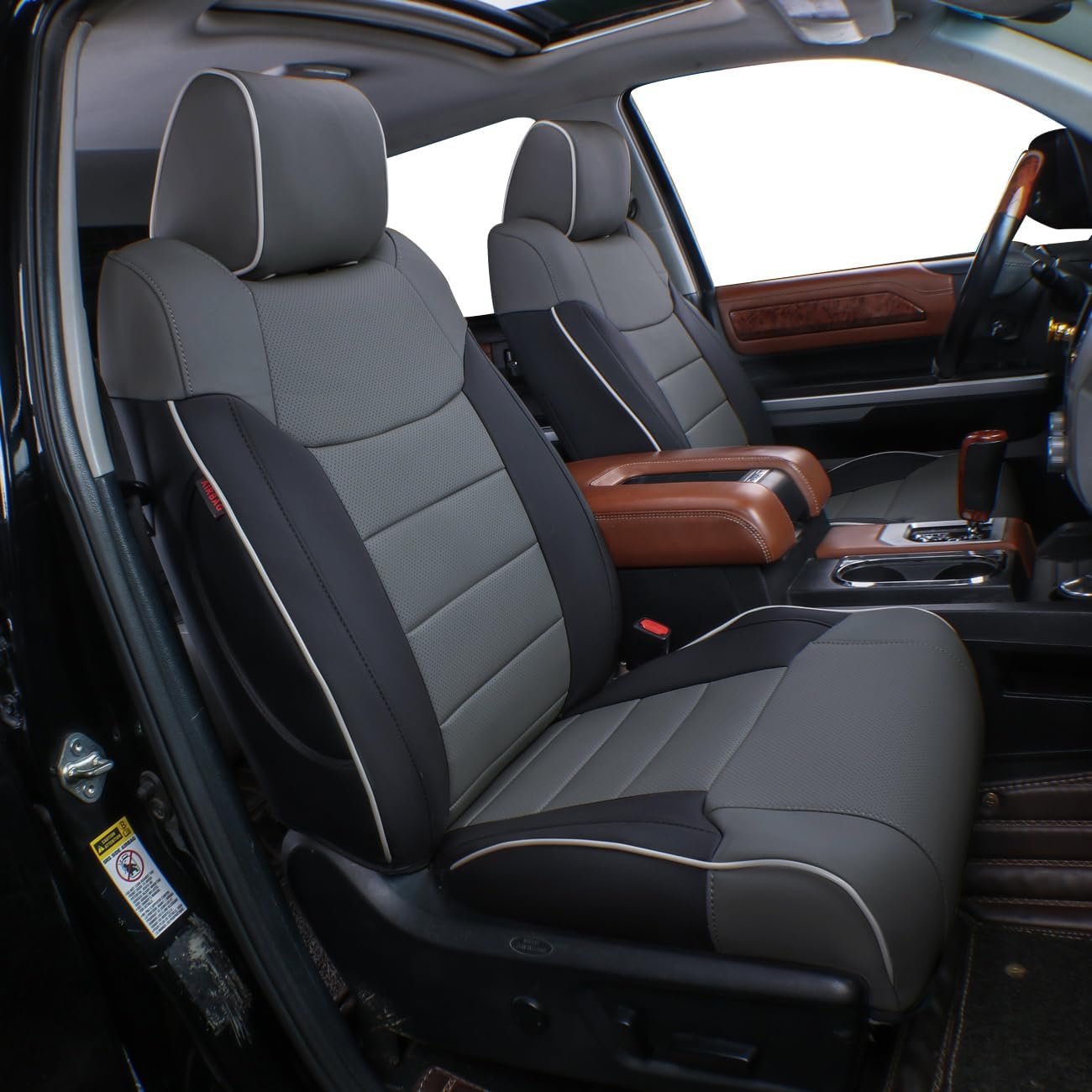 EKR Custom Fit Tacoma Car Seat Covers for Select Toyota Tacoma 2016 2017 2018 2019 2020 2021 2022 2023 Double Cab/Crew Cab -Full Set,Leather(Black/Gray)