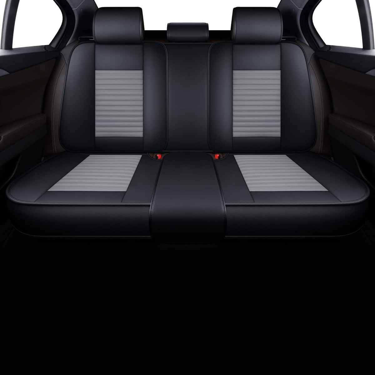 LINGVIDO Car Seat Covers, Breathable and Waterproof Faux Leather Automotive Seat Covers for Cars SUV Truck Sedan,Universal Anti-Slip Driver Seat Cover with Backrest(Rear Seat, Gray+Black)