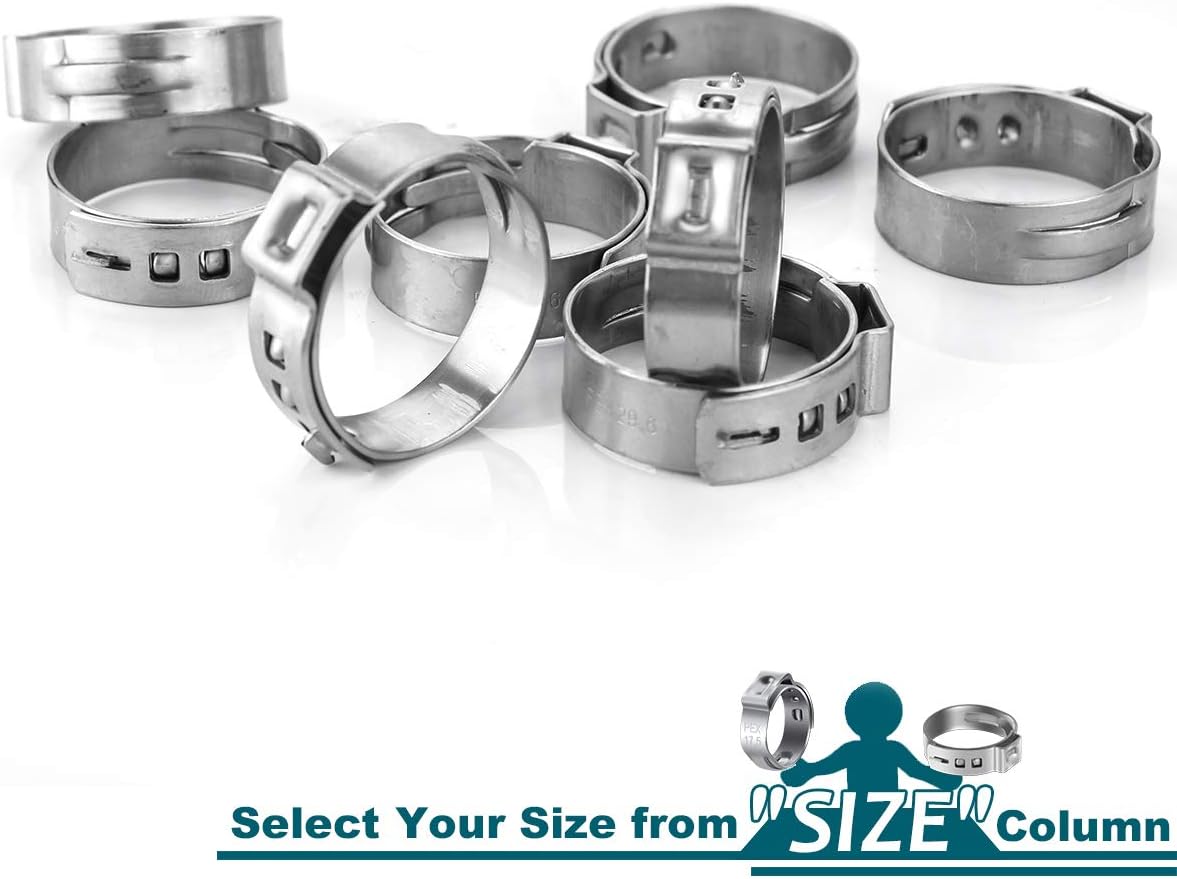 LOKMAN 50 Pack 5/8 Inch PEX Cinch Clamps, Stainless Steel Cinch Crimp Rings Pinch Clamps for PEX Tubing Pipe Fitting Connections (5/8 Inch)