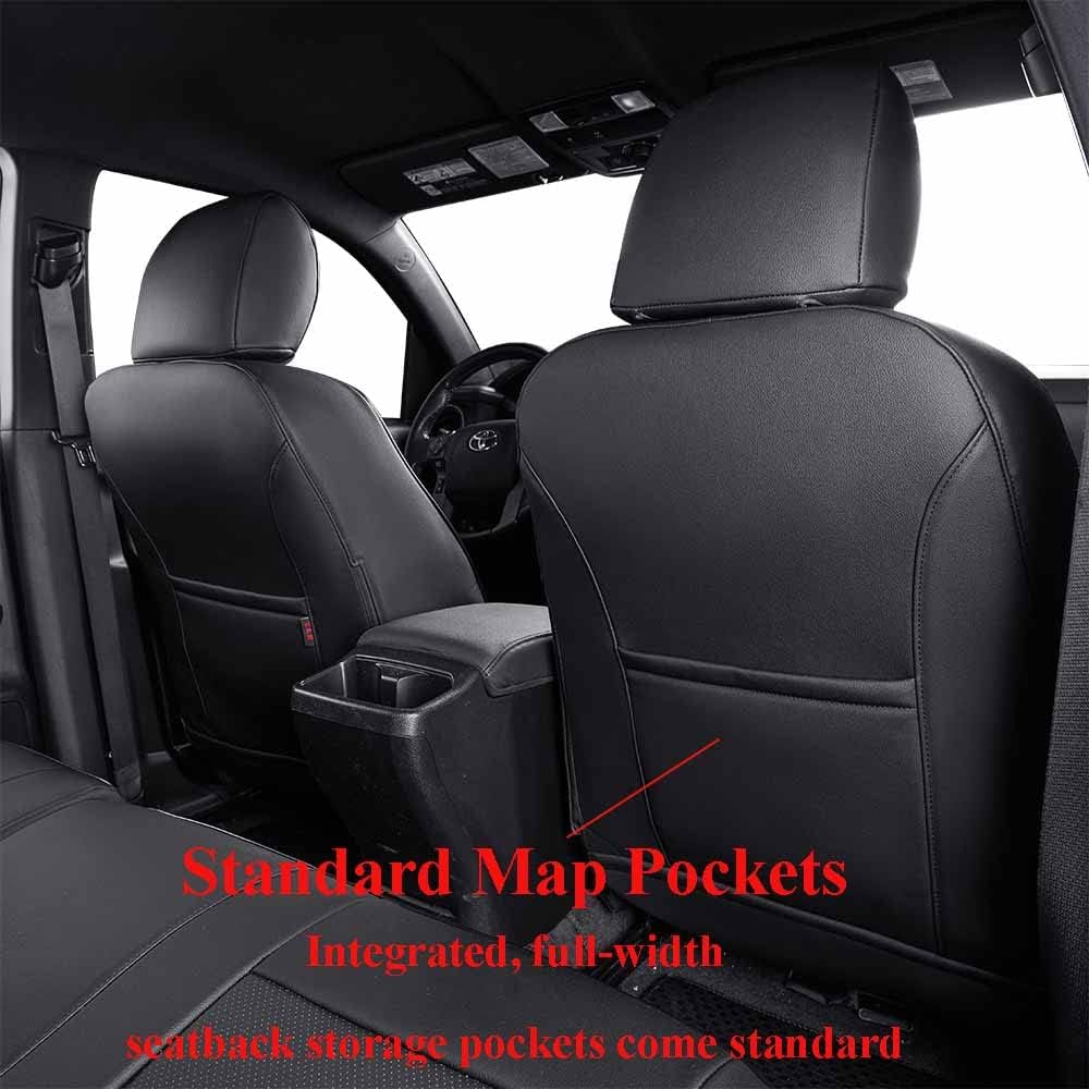 EKR Custom Fit Tacoma Car Seat Covers for Select Toyota Tacoma 2016 2017 2018 2019 2020 2021 2022 2023 Double Cab/Crew Cab -Full Set,Leather(Black)