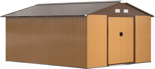 Outsunny 11' x 13' Outdoor Storage Shed, Garden Tool Metal Shed with Foundation Kit, Double Lockable Door, Air Vents and Sloping Roof, for Backyard, Patio, Lawn, Yellow