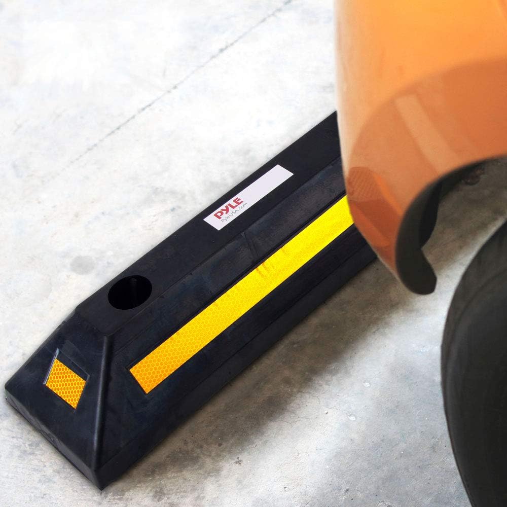 Pyle Curb Garage Vehicle Floor Stopper for Parking Safety 1PC Heavy Duty Rubber Parking Lot Driveway Stopper, For Car Vans Trucks Tire Wheel Guide Block Protect Bumper- Pyle PCRSTP11