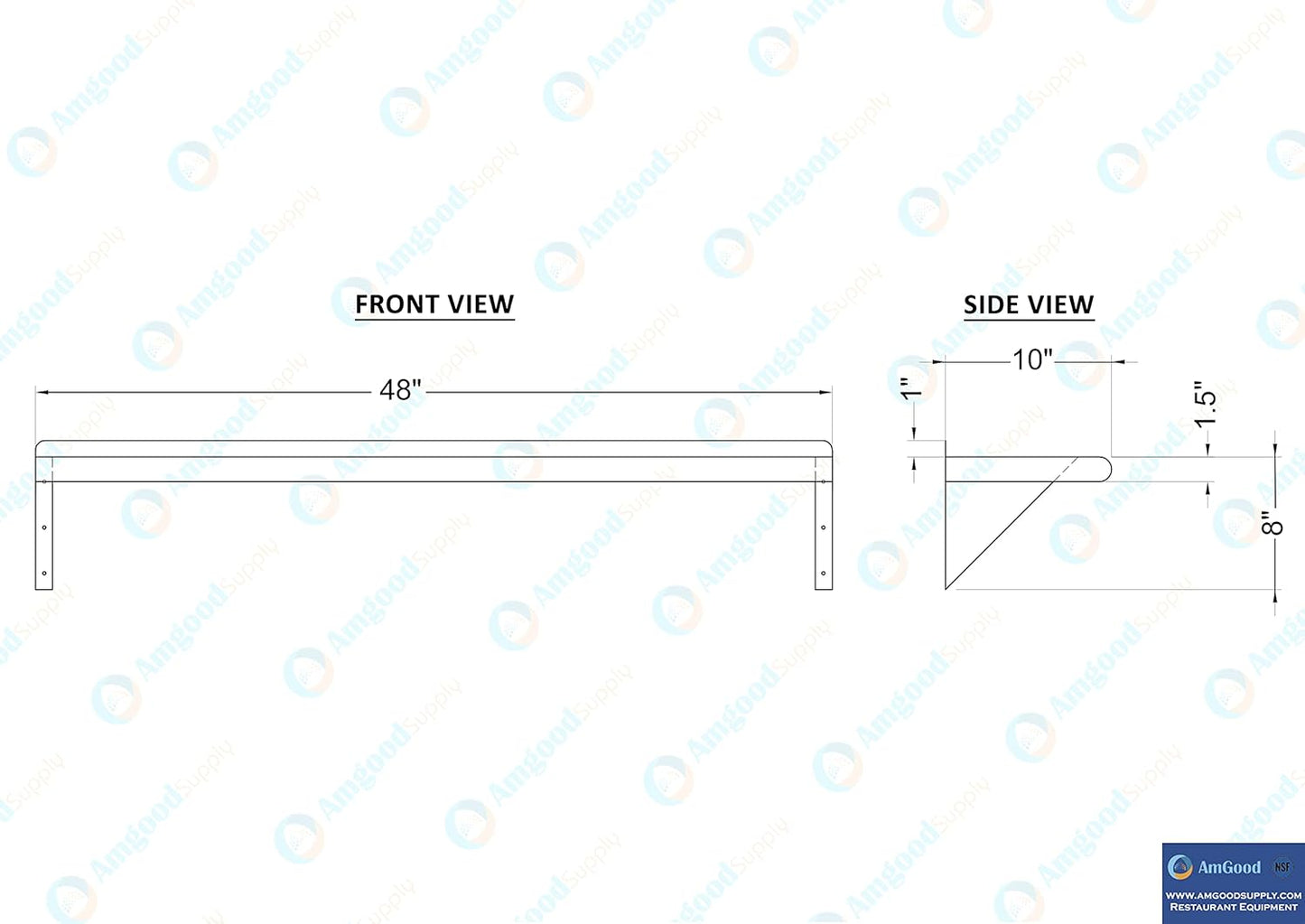AmGood 48" Long X 10" Deep Stainless Steel Wall Shelf | NSF Certified | Appliance & Equipment Metal Shelving | Kitchen, Restaurant, Garage, Laundry, Utility Room