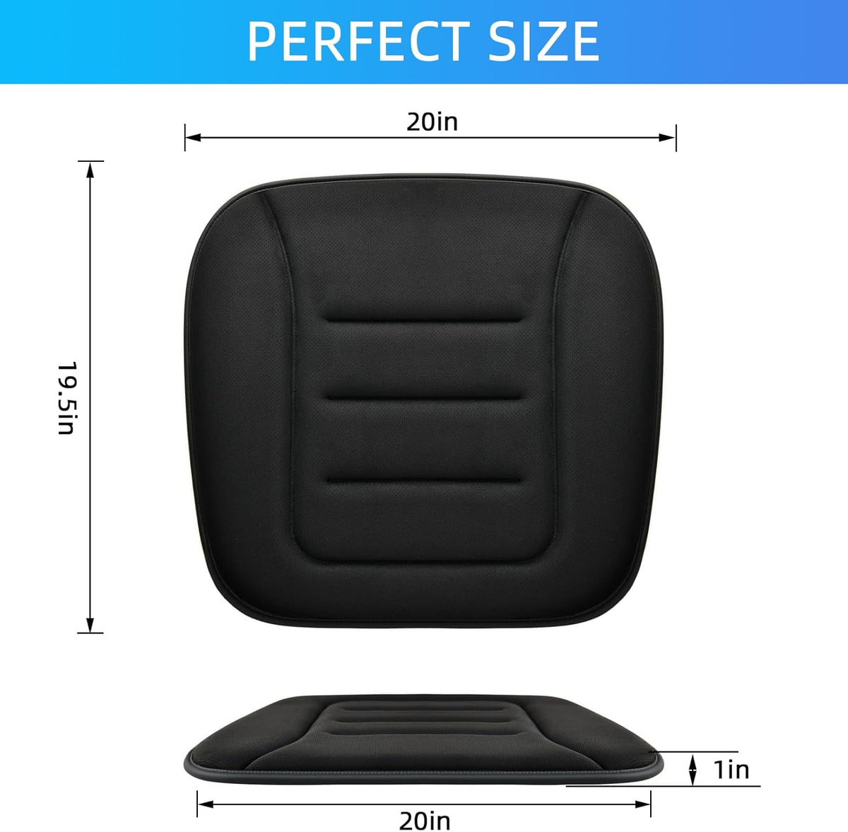 KAYI Car Seat Cushion, Memory Foam Car Seat Cushion, Anti Slip Rubber Bottom Car Seat Cushions for Driving, Suitable for Car and Office Chairs (2 Pack, Black)