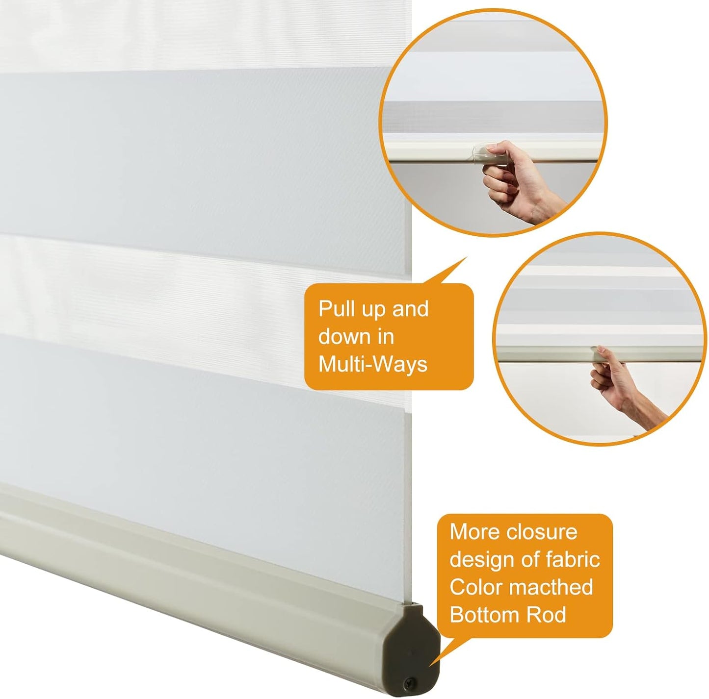 Persilux Cordless Zebra Blinds for Windows Free-Stop Window Blinds (34" W X 64" H, Cream) Dual Layer Light Control for Day and Night, Light Filtering Sheer Shades for Home, Easy to Install