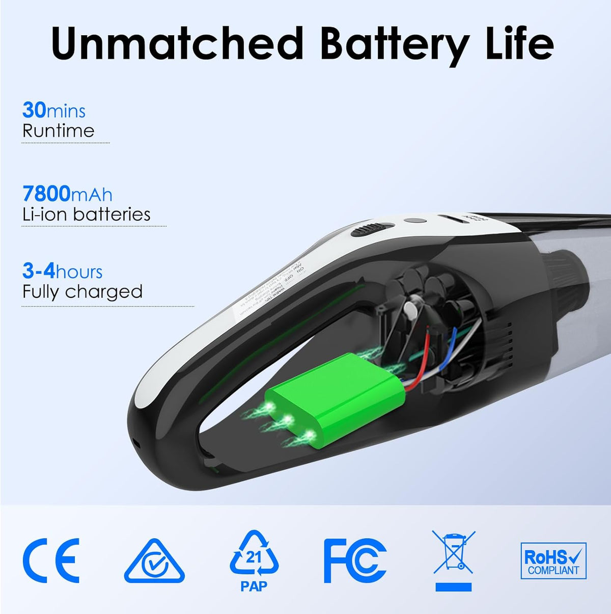 Car Vacuum Portable Cordless, 10000Pa Vacuum Cleaner, 120W Brushless Motor Handheld Vacuum Cordless, LED Light, Multi-Nozzles for Car, Home, Office, Pet