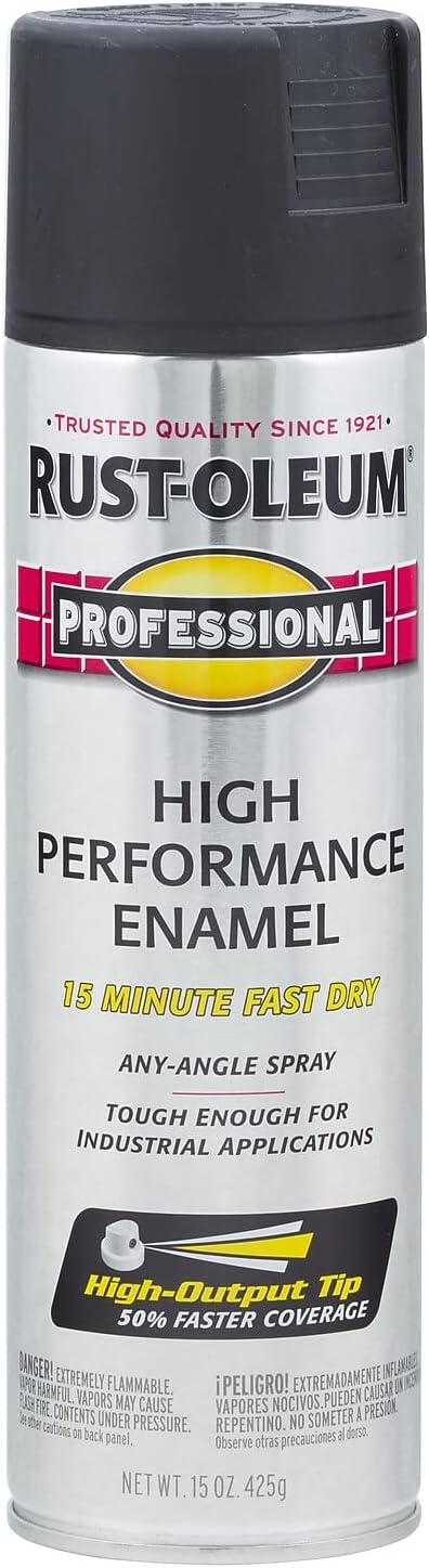 Rust-Oleum 7578838 Professional High Performance Enamel Spray Paint, 15 Oz, Flat Black