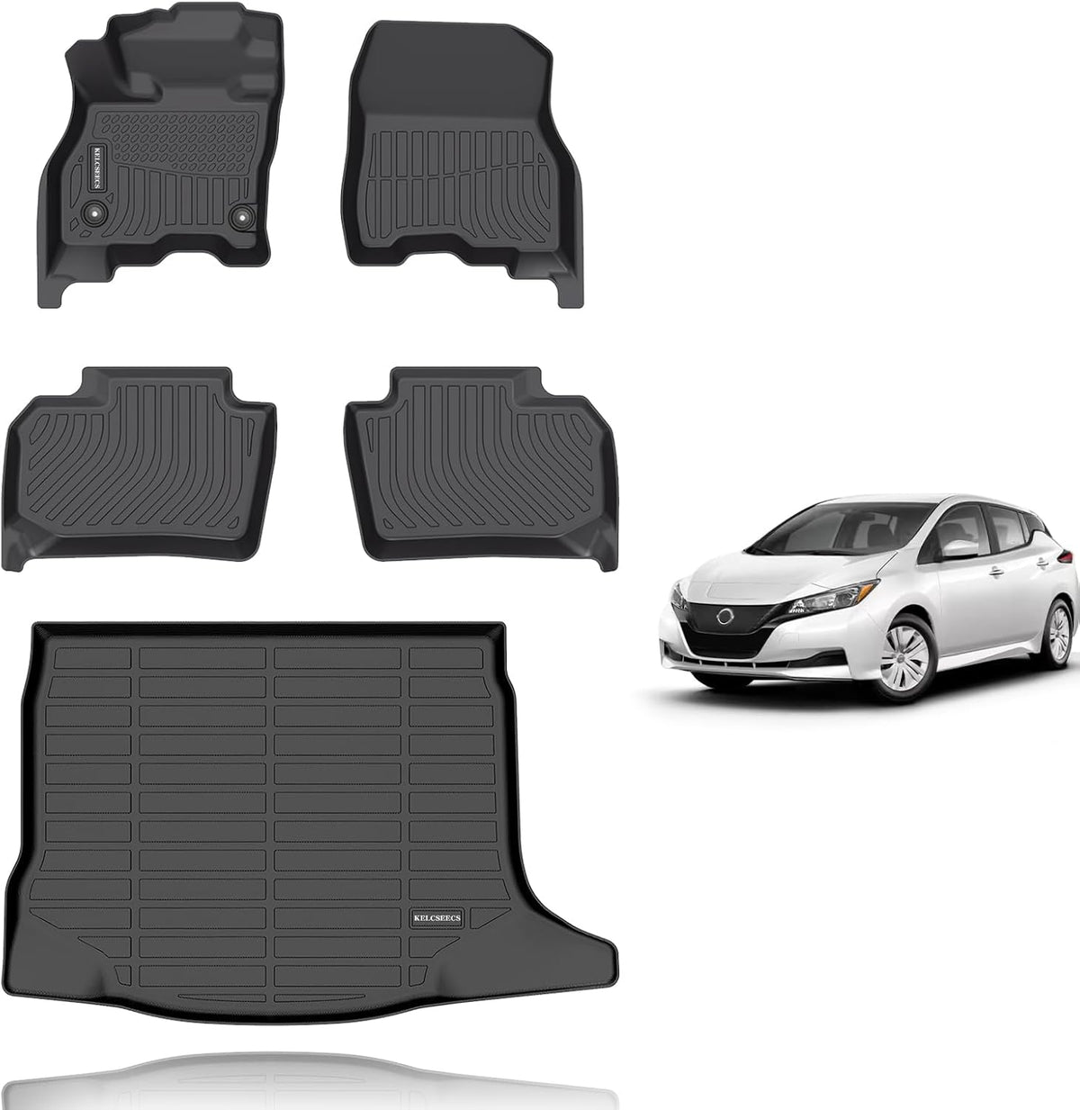 KELCSEECS® Floor Mats & Cargo Liner Custom for 2018-2025 Nissan Leaf All Weather Protection TPE Floor Liners Front& Rear Row Full Set Nissan Leaf Accessories Black