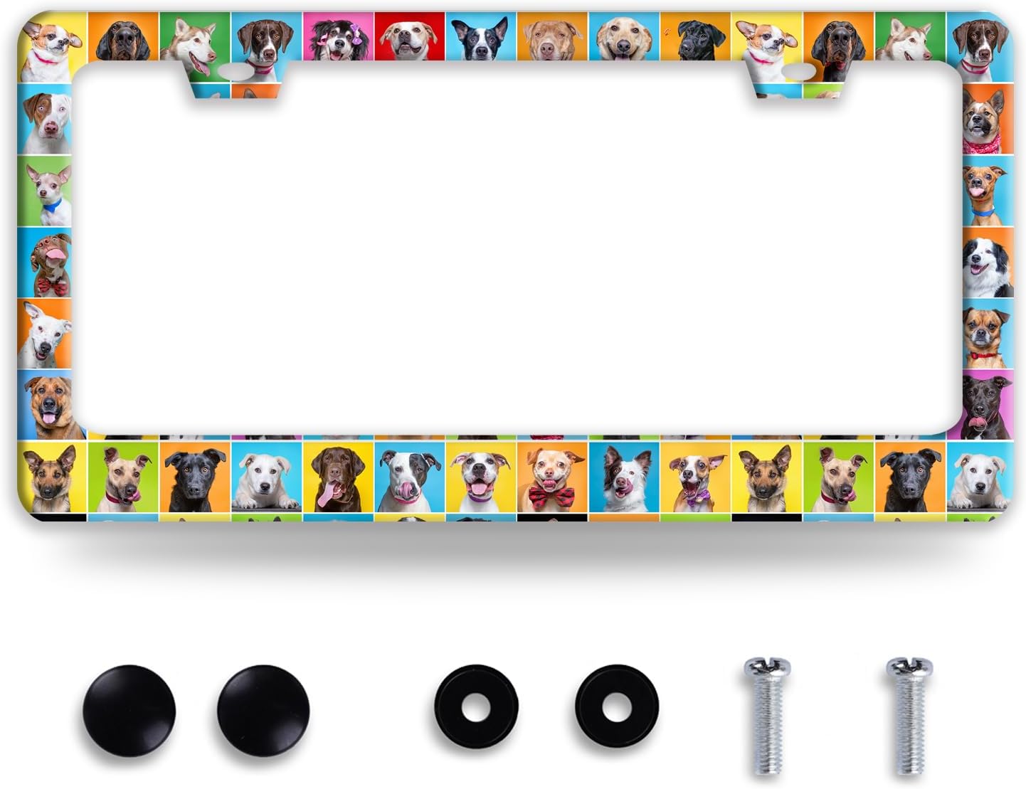 Dog License Plate Frame Puppy Pet License Plate Frames Funny Stainless Steel Accessories Cars Decor with 2 Holes and Screws Fits Standard Us Ca Vehicles License Plate Holder 12.2 X 6 Inch