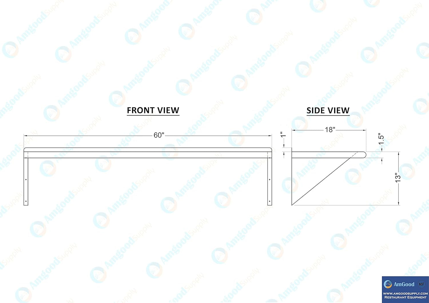 AmGood 60" Long X 18" Deep Stainless Steel Wall Shelf | NSF | Appliance & Equipment Metal Shelving | Kitchen, Restaurant, Garage, Laundry, Utility Room