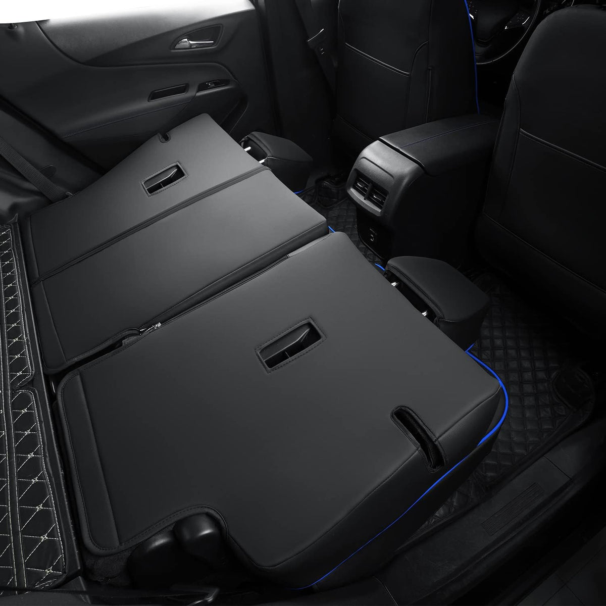 RISINGSTAR Terrain Seat Covers, fit for 2018-2024 GMC Terrain SUV with Rear Split Seats, Water Proof Faux Leather(Full Set, Black&Blue)